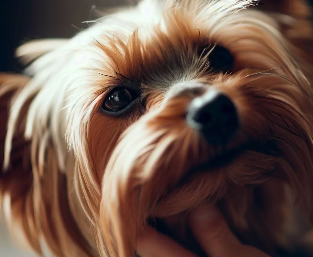 Close-up of a Yorkie's face